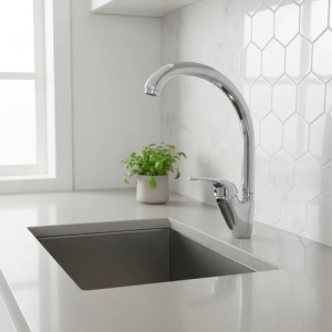 Monocomando De Cocina Mesada Acero Inoxidable