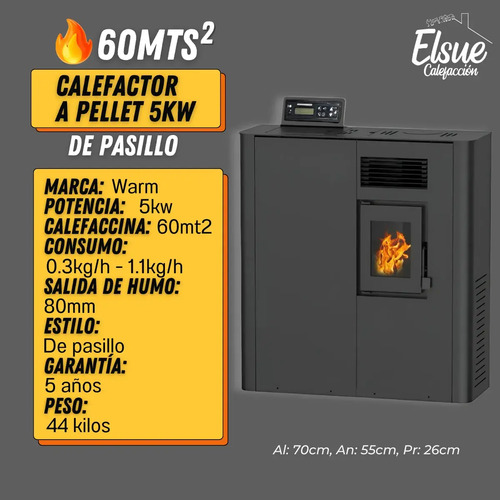 Calefactor Estufa Pellet 5kw 60m2 De Pasillo Warm + Regalo - Imagen 4