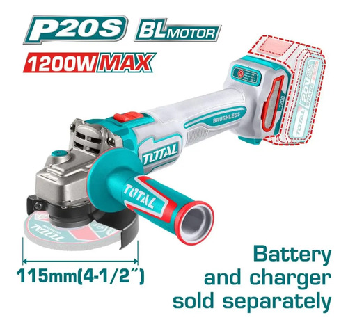 Amoladora Inalámbrica Total 20v Industrial Brushless S/bat - Imagen 2