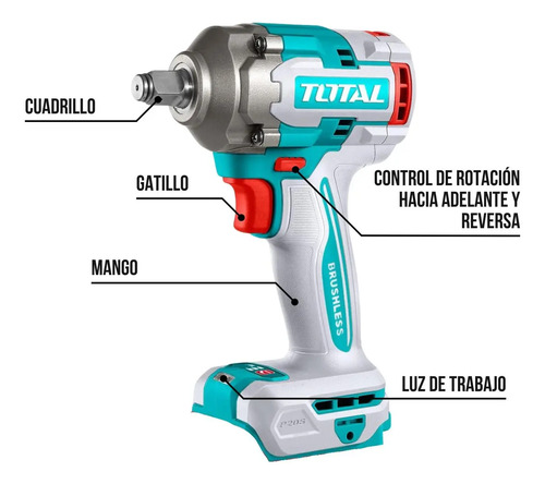 Llave De Impacto Inalambrica Total 20v Motor Brushless 2 Bat - Imagen 3