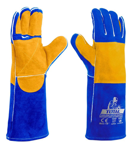Guantes Largos Cuero Soldador Total 350° 40.5cm Largo Azul - Imagen 6
