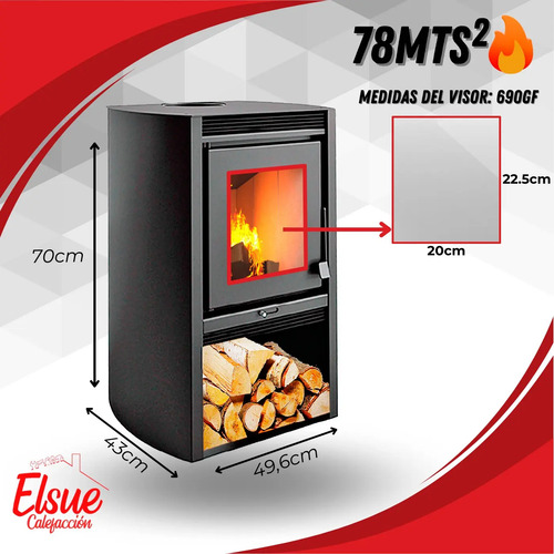 Estufa Calefactor A Leña Metavila 78m2 9kw Doble Combustion - Imagen 2