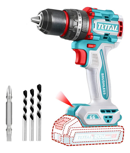 Taladro Percutor Atornillador Total 20v S/carbones 66 Nm Sin
