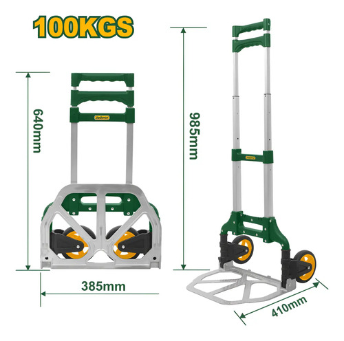 Carro Carga Plegable De Mano 100 Kilos Jadever Aluminio - Imagen 2
