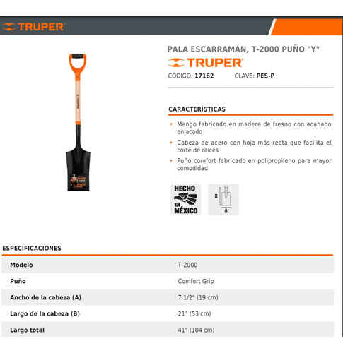 Pala De Corte Truper Mango Ergonomico Pes-p - Elsue - Imagen 2