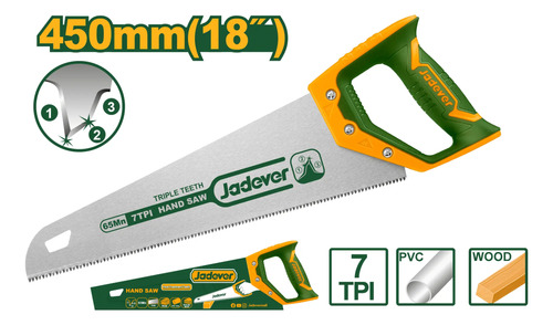 Sierra Serrucho De Mano Triple Diente 450mm 18 PuLG Jadever - Imagen 2