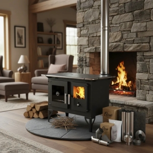 Cocina Estufa Calefactor Leña Metávila F820 115m C/kit Pared