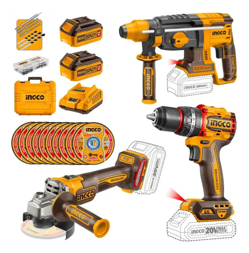 Kit Taladro + Amoladora + Rotomartillo Ingco Cosli241198 - Imagen 2