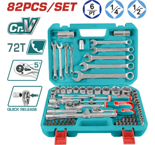 Kit De Herramientas Llaves Crique Y Dados 82ps 1/4-1/2 Total - Imagen 3