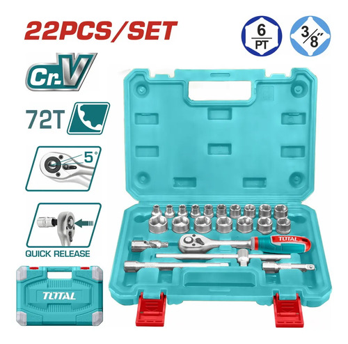 Set Juego 22 Dados Llave Crique Total 3/8'' Maletín Plástico - Imagen 2