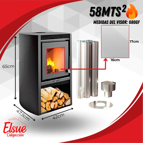 Calefactor Leña Doble Combustión 58mt2 + Kit Techo Completo - Imagen 2