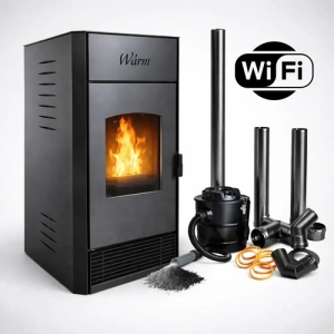 Calefactor Estufa Pellet 13kw 130m2 + Kit Caños Y Aspiradora