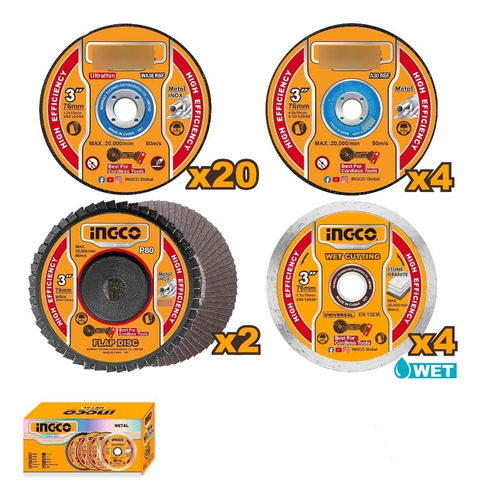 Set X 30 3 Discos P Mini Amoladora Cagli76017 Ingco Mcd0763 - Imagen 3