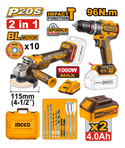 Kit A Bateria Ingco Taladro Atornillador Con Percutor + Amol - Imagen 3