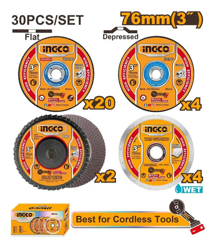 Set X 30 3 Discos P Mini Amoladora Cagli76017 Ingco Mcd0763 - Imagen 5