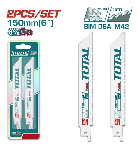 Set 2 Hojas Para Sierra Sable Total, 15cm - Metal, Inox. - Imagen 3