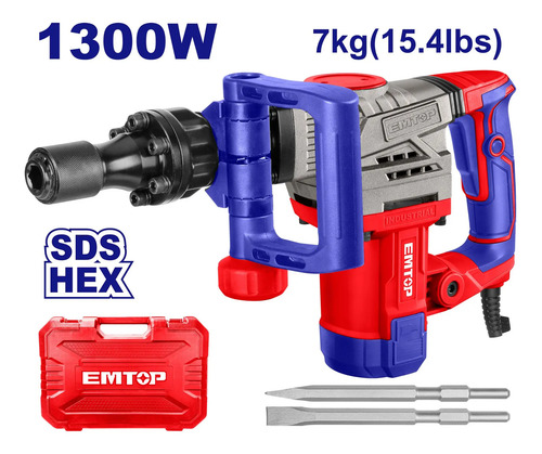 Martillo Demoledor Rotomartillo 1300w 20j Enc Sds Hex Emtop - Imagen 2