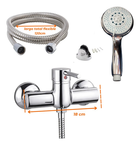 Grifería De Baño Universal Tero Monocomando Ducha Pared - Imagen 2