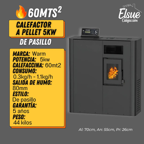 Calefactor Estufa A Pellet De Pasillo 5kw 60m2 Warm - Imagen 4