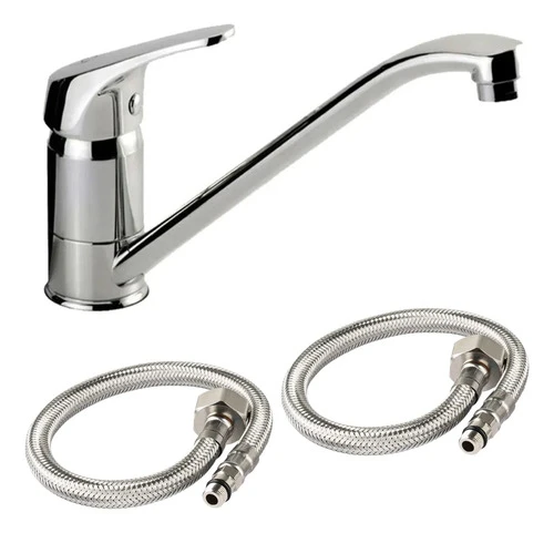 Griferia Canilla Pico Largo Monocomando Mesada Metal Cocina - Imagen 2