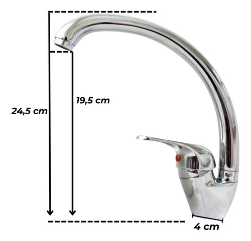 Monocomando De Cocina Mesada Acero Inoxidable - Imagen 3