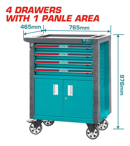 Carro Taller Gabinete 4 Cajones Con Ruedas Total Thrc01041 - Imagen 2