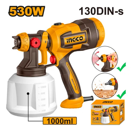 Equipo Pistola Pintar Electrica 530w T Plastico 1000ml Ingco - Imagen 3