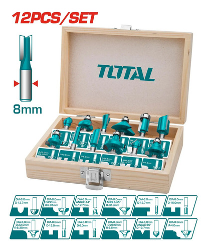 Juego De 12 Fresas Para Router Encastre 8mm Total Tacsr1121 - Imagen 2