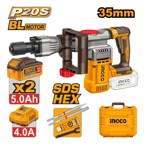Martillo Demol Or A Bateria 20v 16j Con 2 Bat 5ah Ingco - Imagen 2