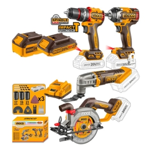 Kit Combo Ingco Taladro + Llave Impacto + Sierra +accesorios