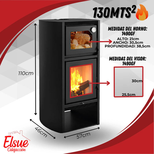 Calefactor Ecologico Leña Con Horno 1490gf + Kit Techo - Imagen 2