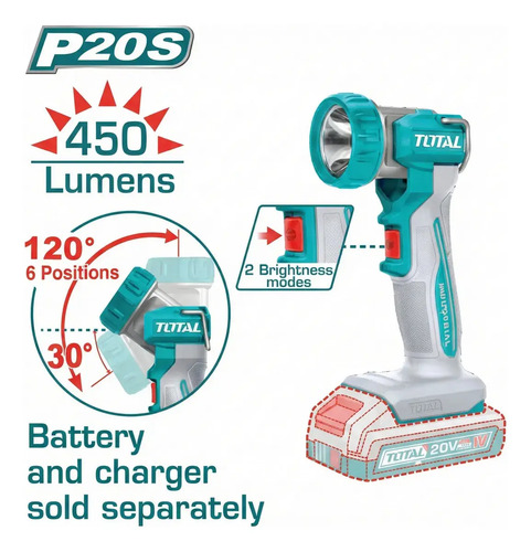 Linterna Led Total 20v Foco 450lm A Batería Luz Blanco - Imagen 2