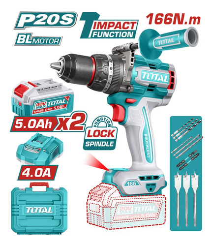 Taladro Percutor Y Atornillador Inalámbrico Total 20v 166nm - Imagen 2