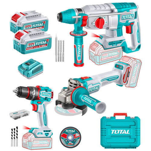 Kit Set Total 20v Atornillador Amolado Rotomartillo Con Bat - Imagen 3