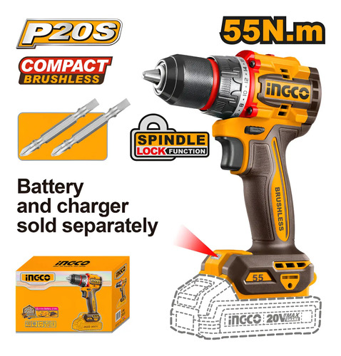 Taladro Atornillador Bateria Ingco 20v P20s 55nm +2 Puntas - Imagen 2