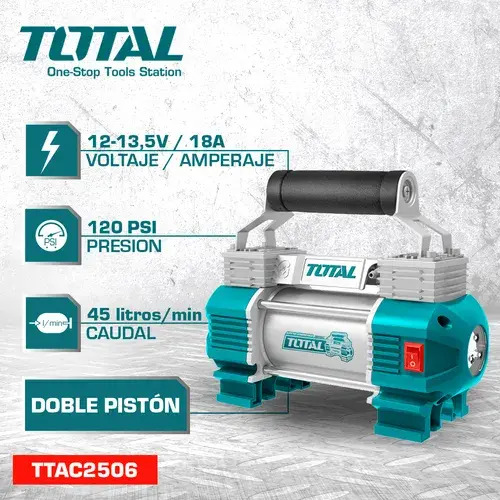 Compresor Aire Para Auto 12v 110psi Con Luz Total Ttac2506 - Imagen 2