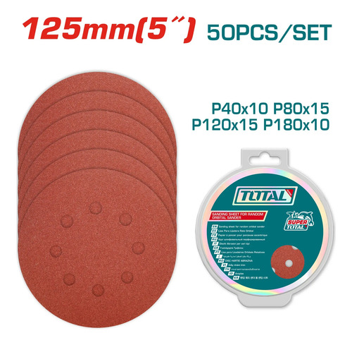 Set 50 Lijas Con Velcro Lijadora Roto Orbital 5 125mm Total - Imagen 2