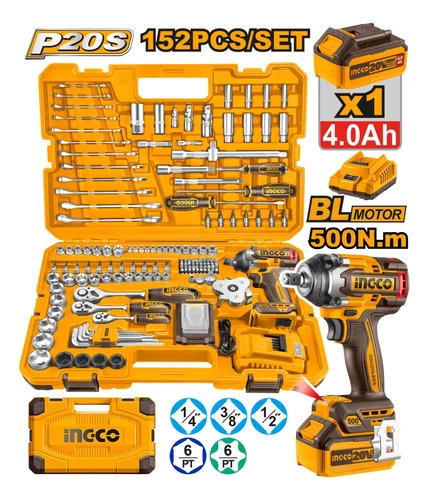 Set 152 Herramientas Ingco Combinada Llave De Impacto 500nm Color Naranja - Imagen 2