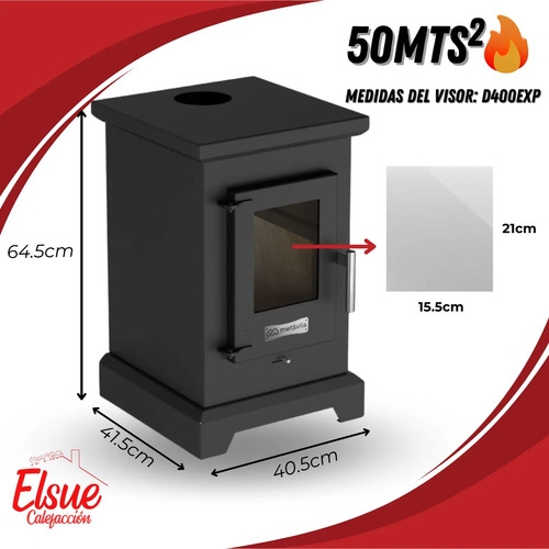 Calefactor A Leña Doble Comb Dublin 50m2 Kit Techo Liviano - Imagen 2