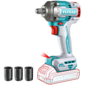 Llave, Pistola De Impacto Inalámbrica Total 20v Industrial - Motor Brushless, Sin Carbones, Encastre 1/2'', Torque 400nm - Con 3 Dados - No Incluye Batería Ni Cargador - Tiwli20401 Turquesa