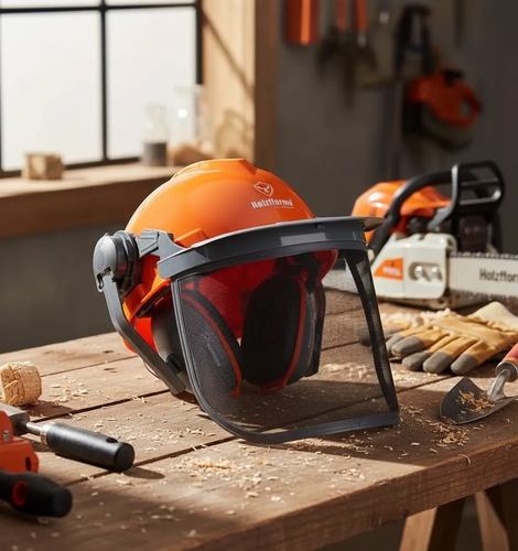 Kit Seguridad Jardin Máscara + Orejera Y Casco Holzfforma Naranja