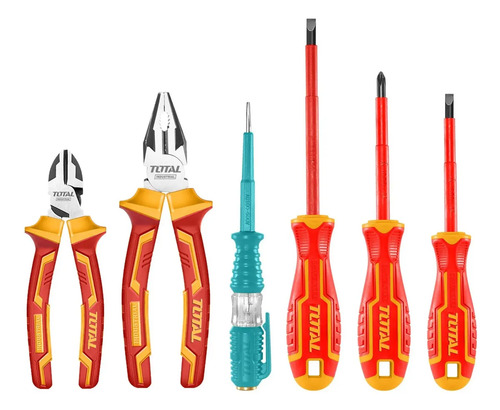 Set, Juego De Herramientas Combinadas, Destornilladores Y Alicates Aislados Total, Línea Industrial, 1000v Electricista, 6 Piezas - Thkist3062 Naranja