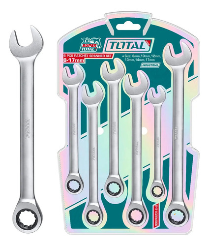 Juego De 6 Llaves Total Combinadas, Fijas Y Estrellas Con Crique, 8-17mm - Tht102rk566 Turquesa