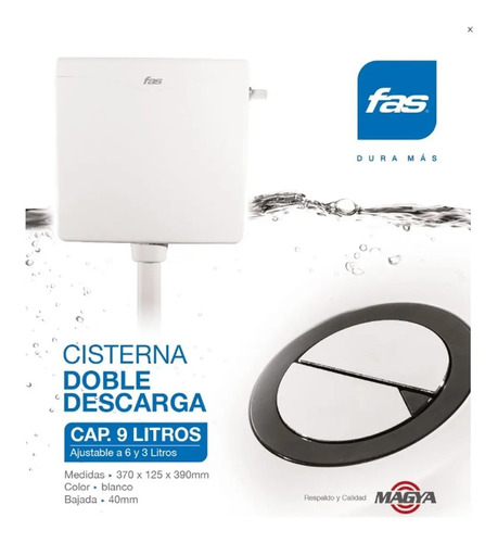 Cisterna Doble Descarga Fas 9l Ajustable 3-6l Magya Elsue