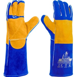 Guantes Total De Cuero Vaca Para Soldadura, 16'' 40cm, Alta Temperatura 350°c - Tsp15216 Azul