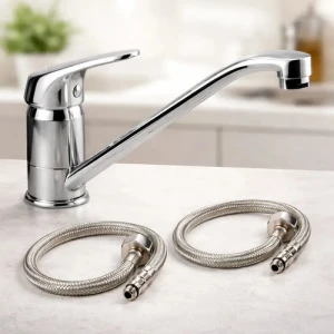 Griferia Canilla Pico Largo Monocomando Mesada Metal Cocina Giratoria Pico Largo Bajo Cromado Brillante