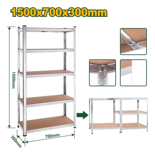 Estanteria Multiuso Metalica 1500x700x300 5 Estantes Jadever Plateado - Imagen 2