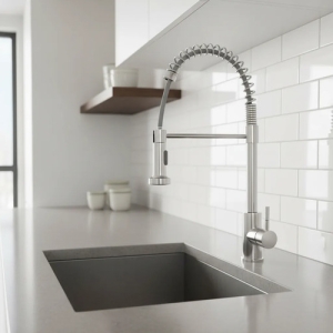 Monocomando De Cocina Pileta Con Extensible Gourmet Plateado Brillante