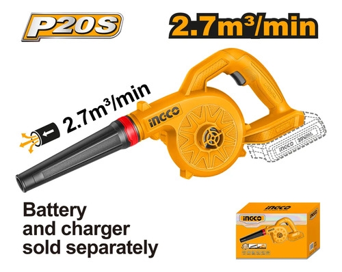 Sopladora A Bateria 20v 2,7m3/min Sin Bat Liviana Ingco Naranja Claro - Imagen 2