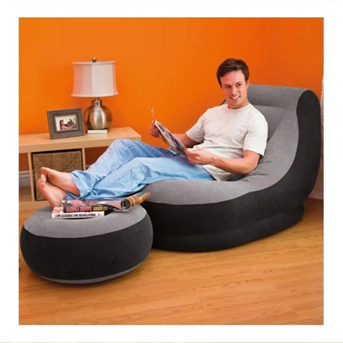 Sillón Con Apoya Pies Inflable Intex 68564 Con Porta Vaso Gris - Imagen 4